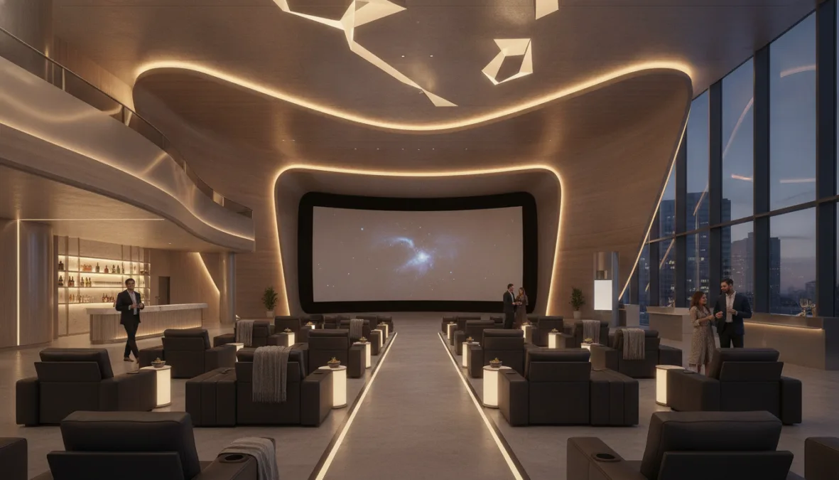 Modern multiplex cinema interior with premium seating