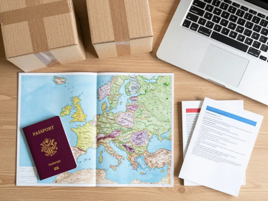 Moving boxes and travel essentials for European relocation