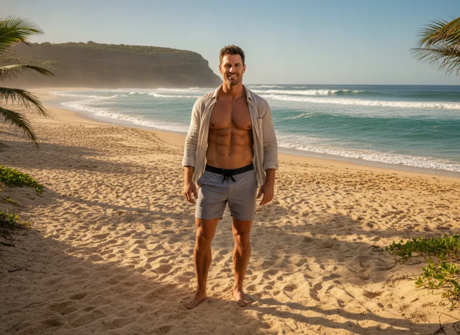 Muscular Australian actor outdoor portrait