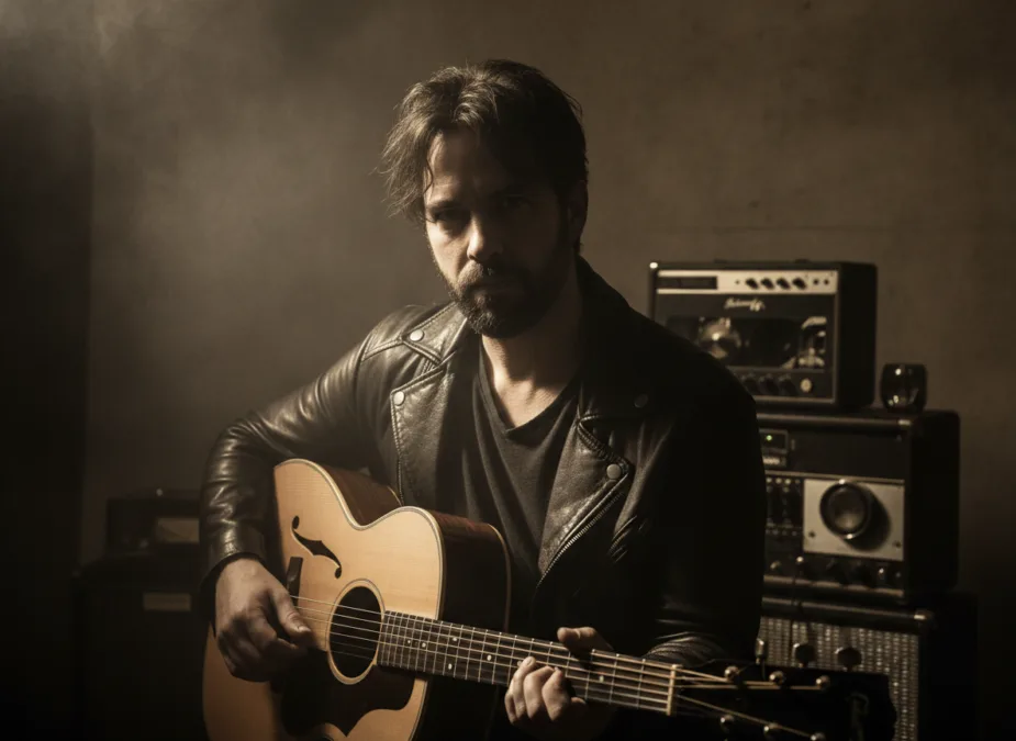 Mysterious musician with artistic lighting