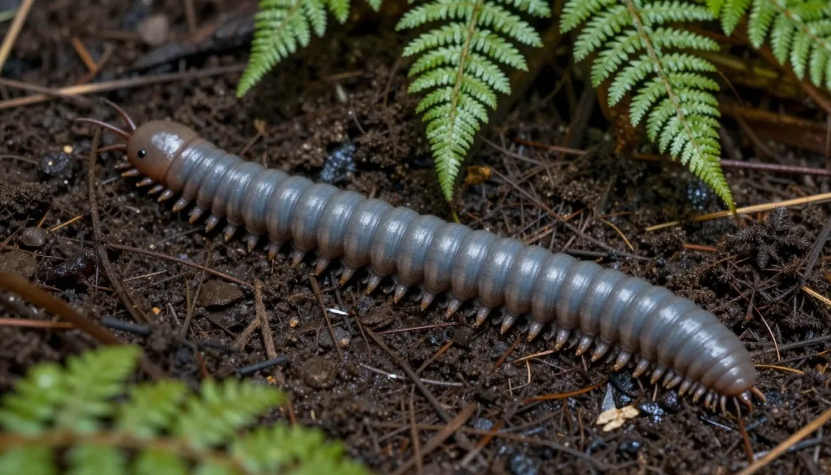 New Zealand giant earthworm displaying characteristic features in native forest soil habitat