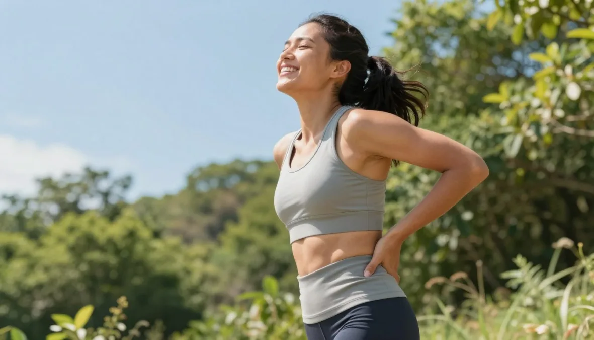 Person living actively without back pain after exercise routine