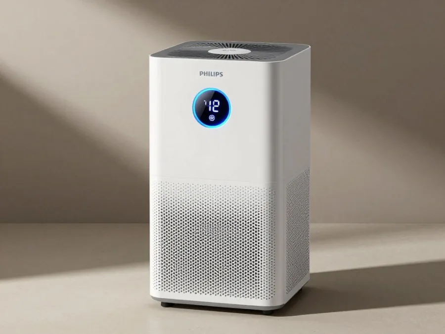 Philips AC1215/20 air purifier displaying air quality indicator