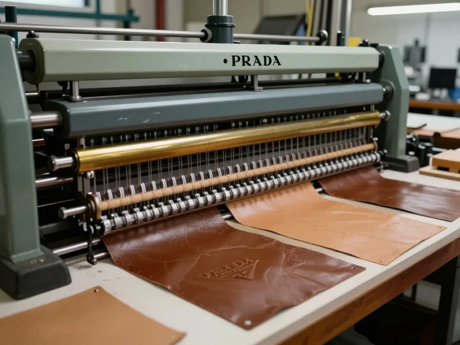 Prada leather workshop showing Saffiano treatment process