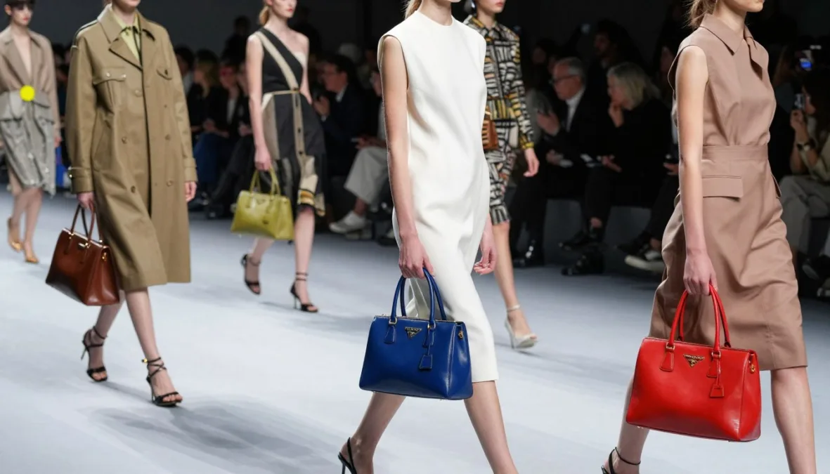 Prada runway show featuring handbag designs