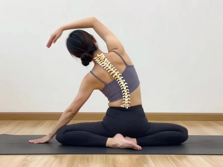 Seated spinal twist stretch demonstration