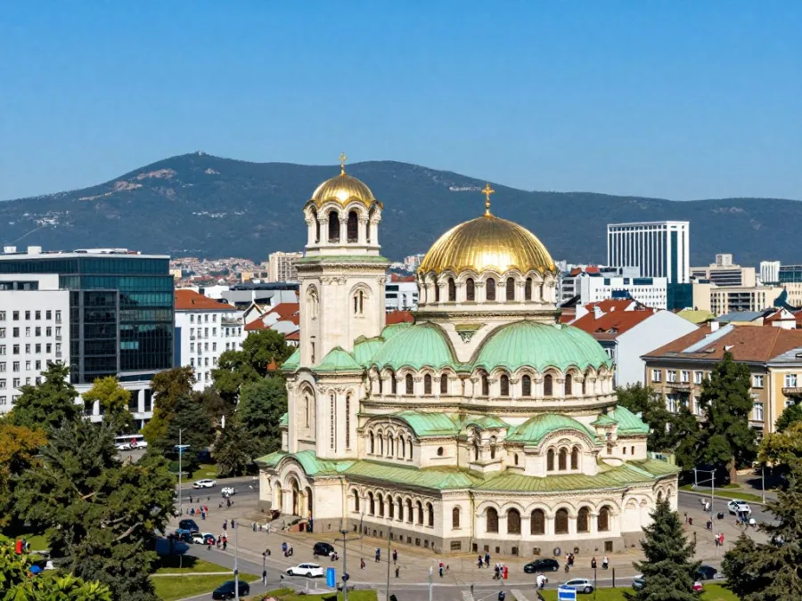 Sofia Bulgaria cityscape with Vitosha mountain backdrop showing affordable urban living