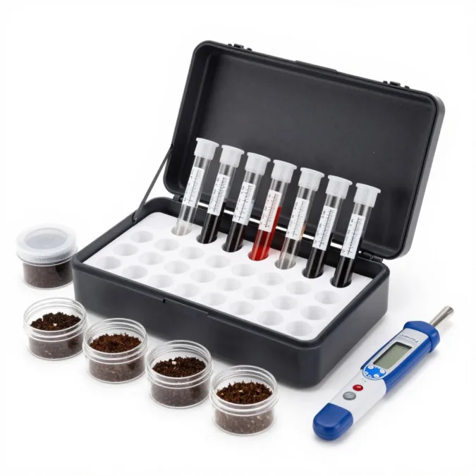 Soil testing kit for assessing earthworm habitat quality and soil health conditions