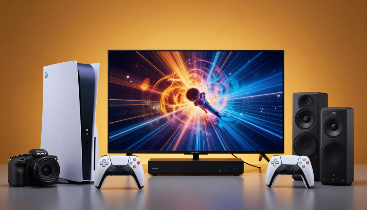 Sony electronics products including gaming console, camera, and entertainment devices