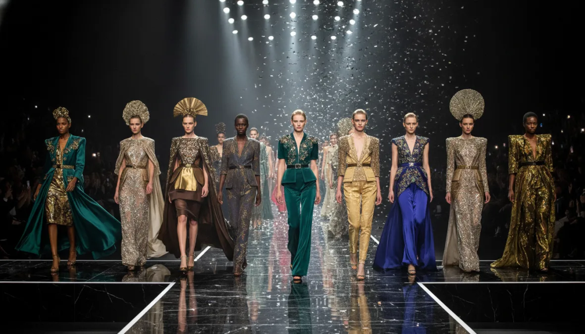 Top 10 fashion models female walking together on high fashion runway show