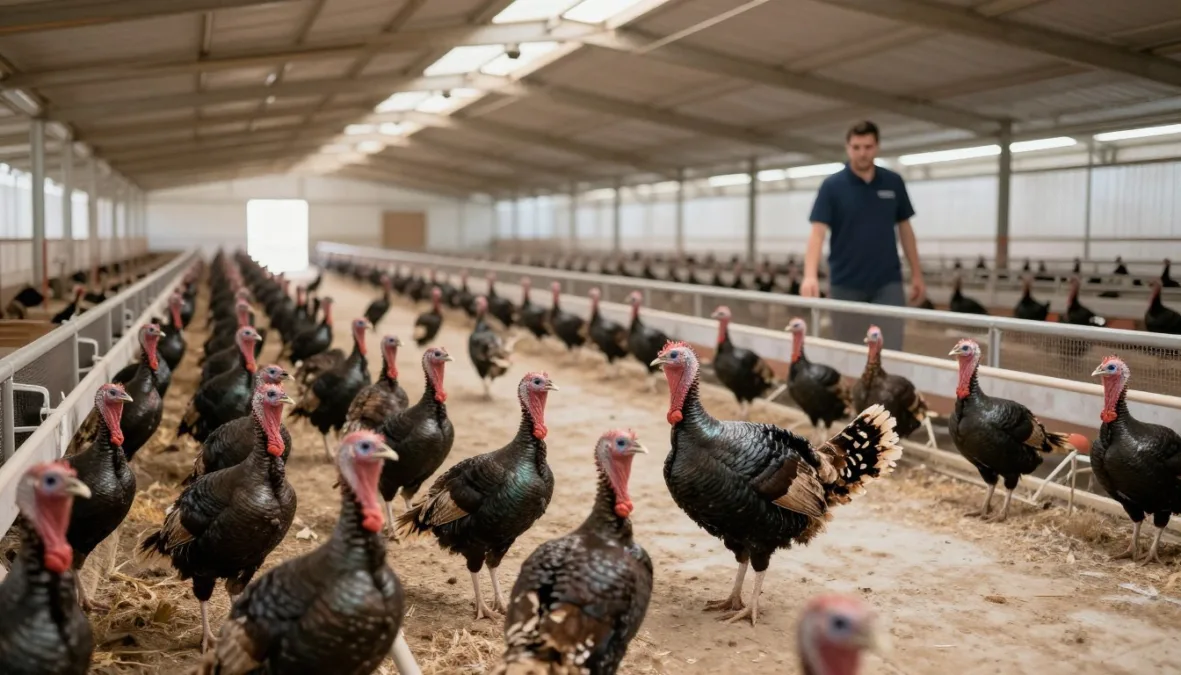 Turkey farming operations showing modern production methods