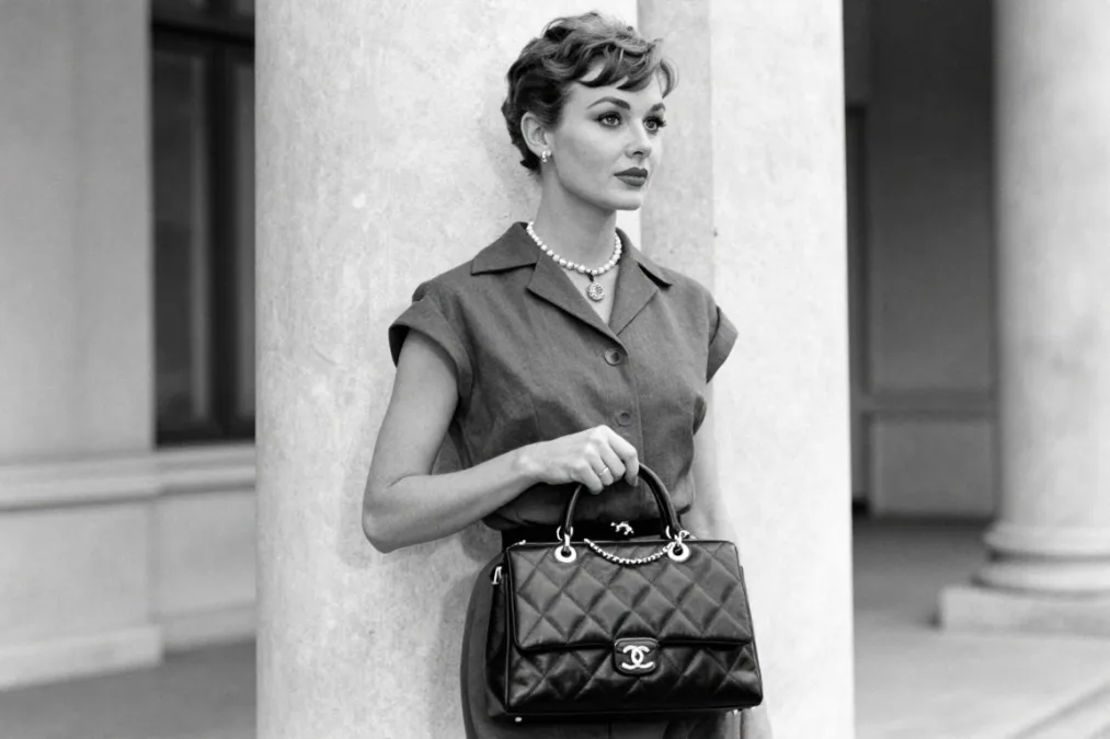 Vintage Chanel advertisement featuring handbag designs