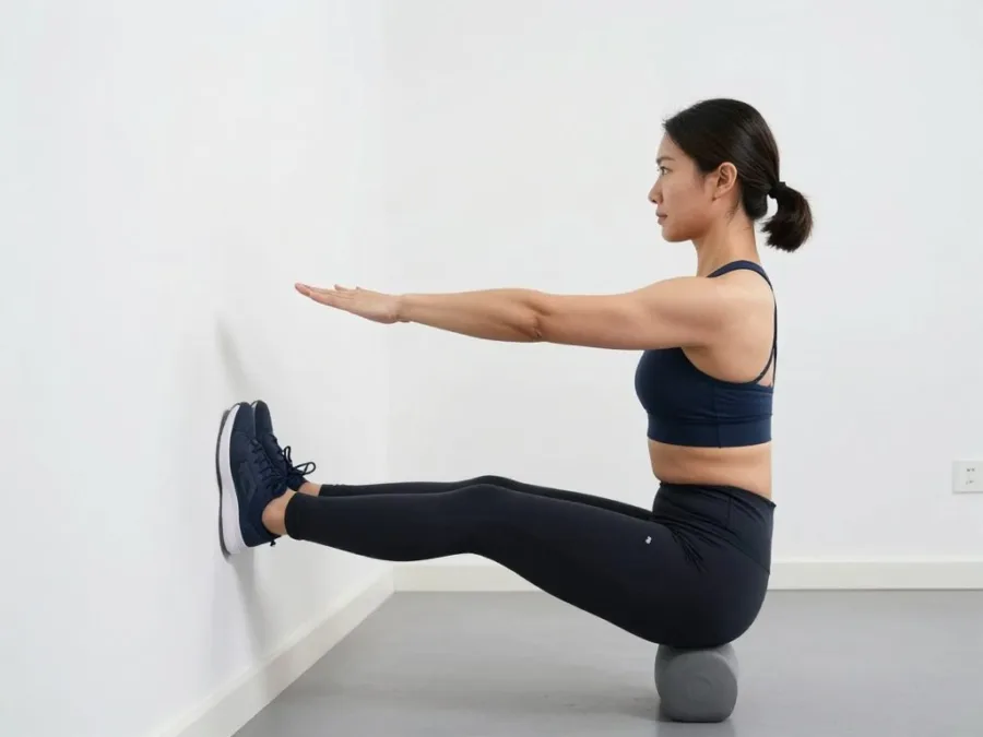 Wall sit exercise demonstrating proper knee angle and back position