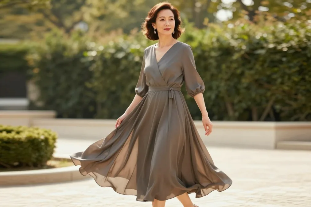 Woman over 50 in stylish midi dress for summer