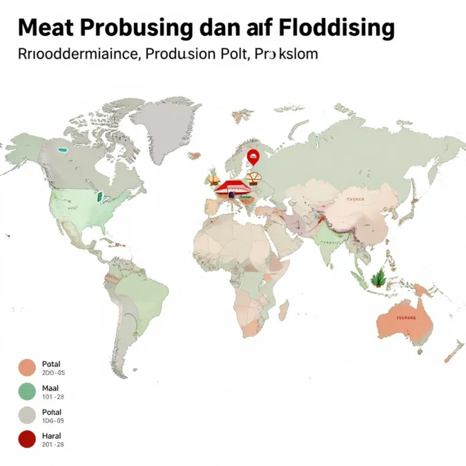 World map showing major meat producing regions
