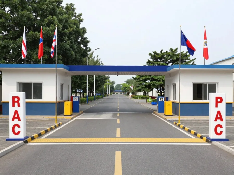 border checkpoint between two countries with measurement markers