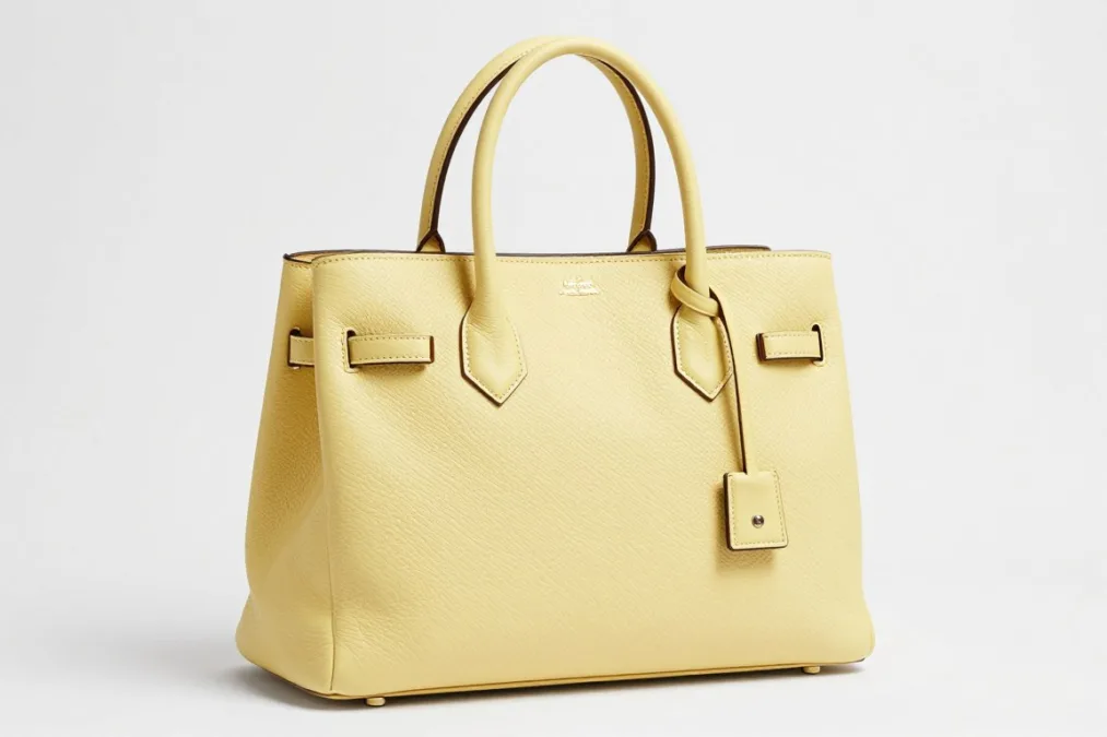 butter yellow leather handbag product shot