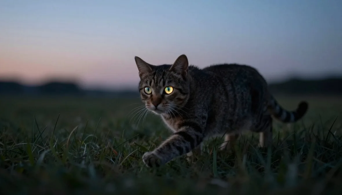 cat hunting at night demonstrating superior night vision capabilities