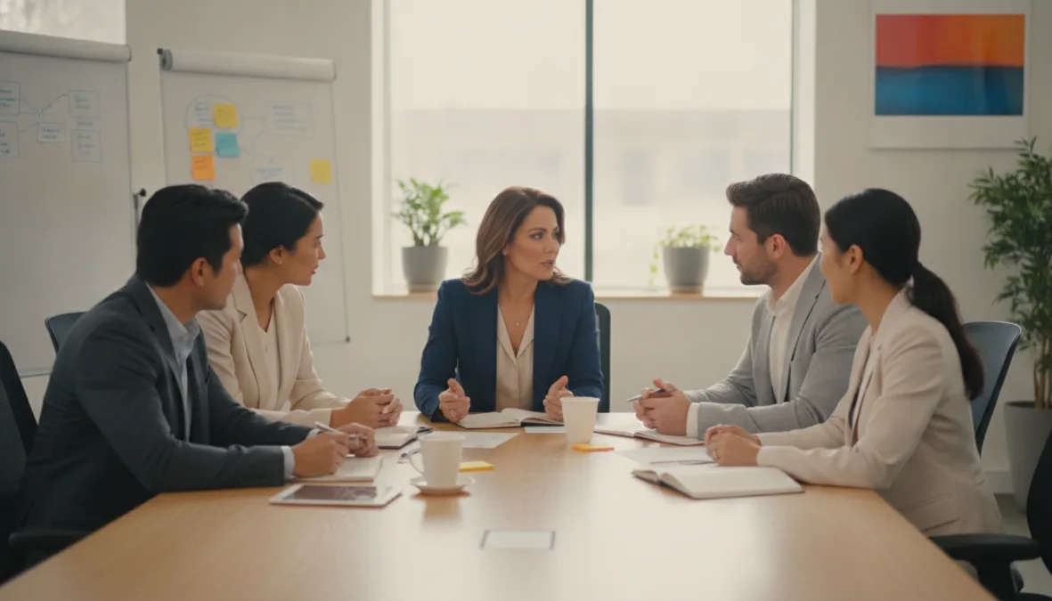 celebrity with professional team in strategy meeting