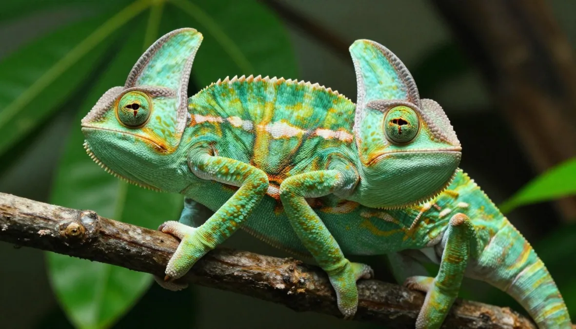 chameleon showing both eyes rotating independently in different directions
