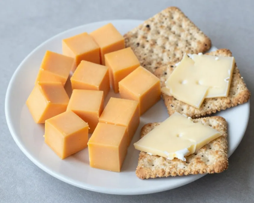 cheese cubes and whole grain crackers snack for children