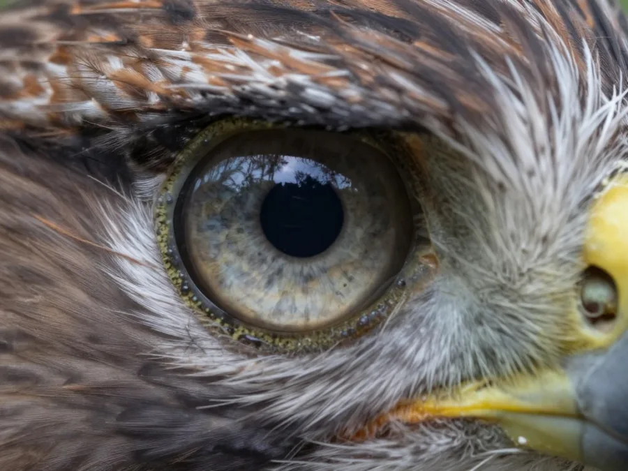 close-up of hawk eye showing intense focus and detail