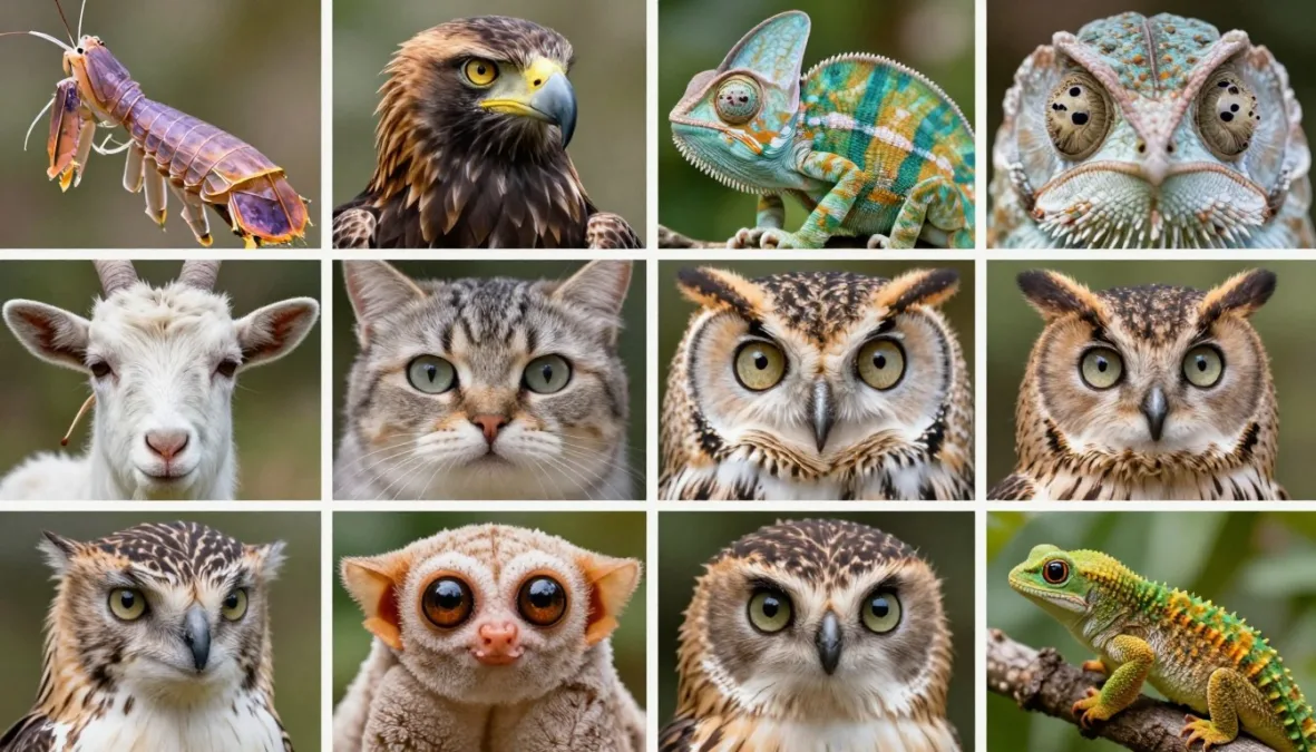 collage of all ten animals featured showing their unique eye characteristics