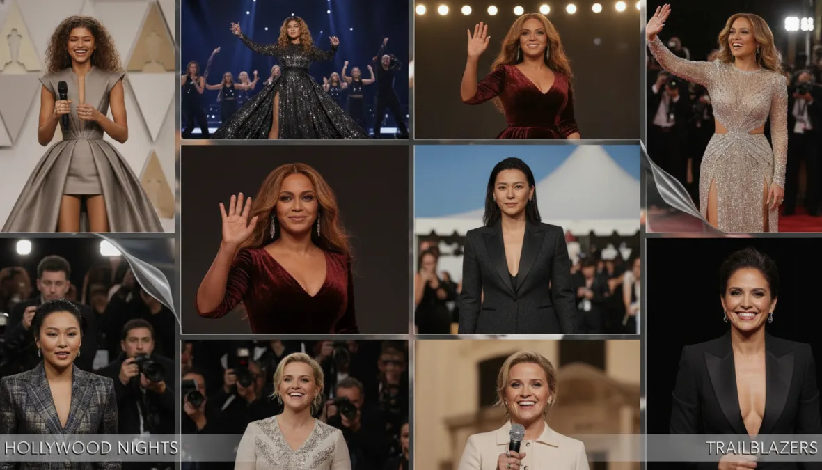 collage of multiple female celebrities at various entertainment events
