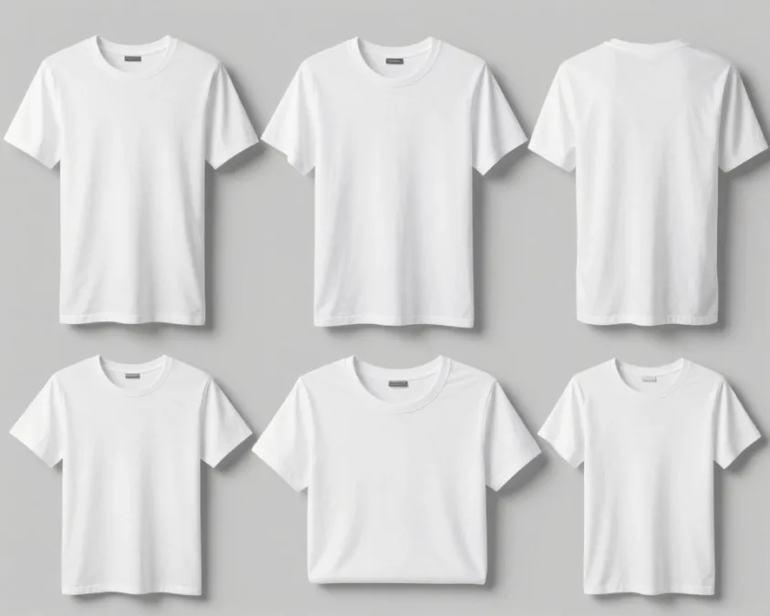 collection of white tee shirts showing different styles