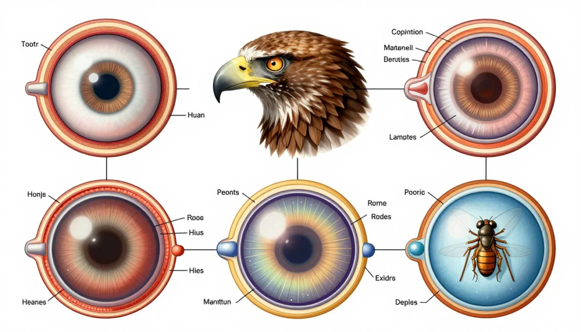 comparison of animal eye structures showing different photoreceptor arrangements