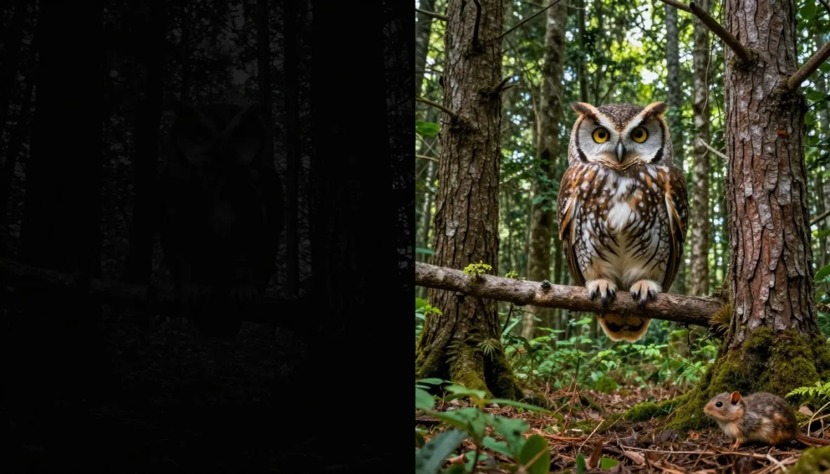 comparison of owl vision versus human vision in darkness