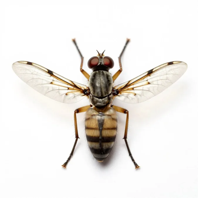 deer fly showing distinctive wing patterns and eye coloration