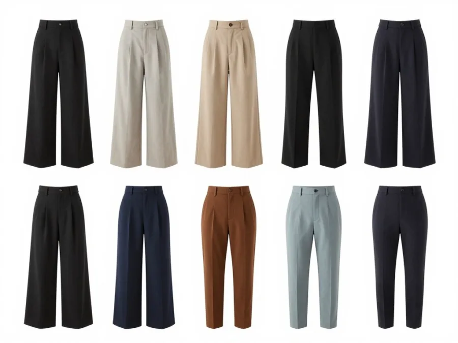 different styles of high waisted pants displayed