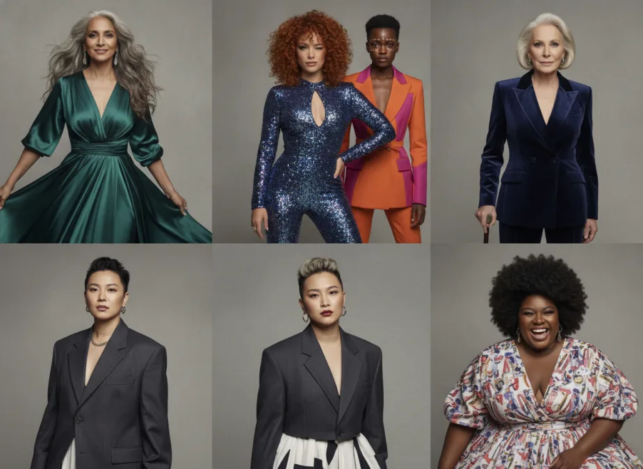 diverse group of actresses showcasing different beauty standards and styles