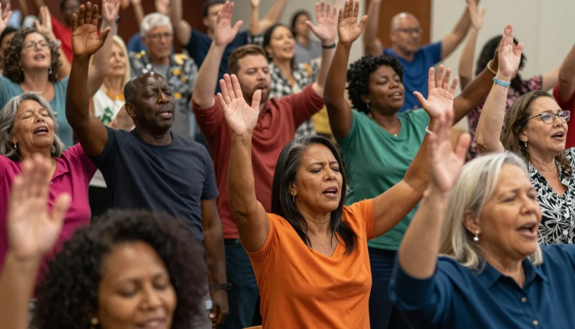 diverse international worship congregation singing way maker together