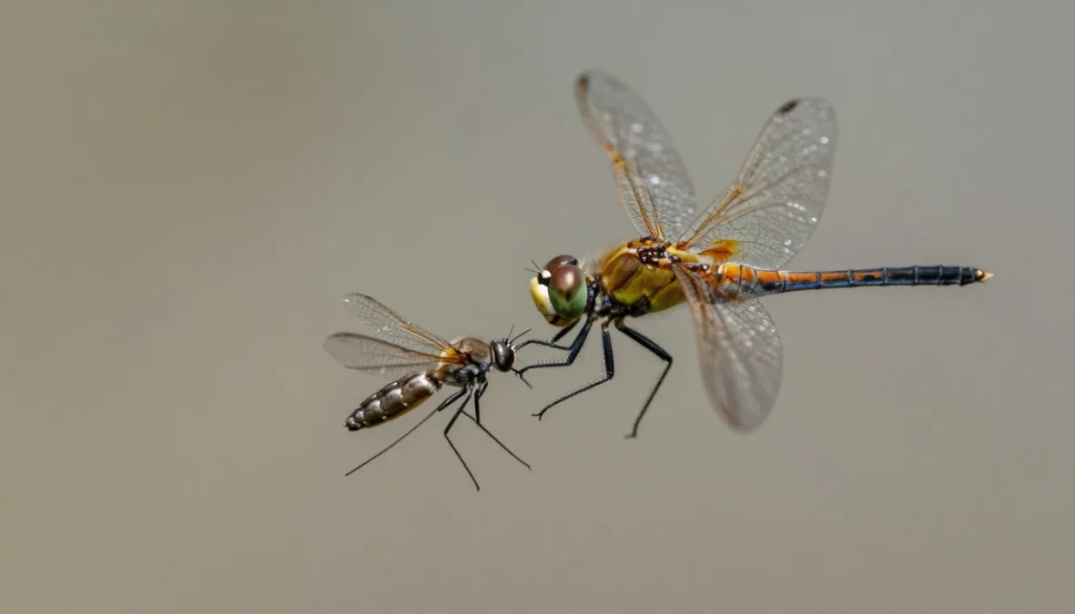 dragonfly in flight showing how it uses vision to hunt other insects