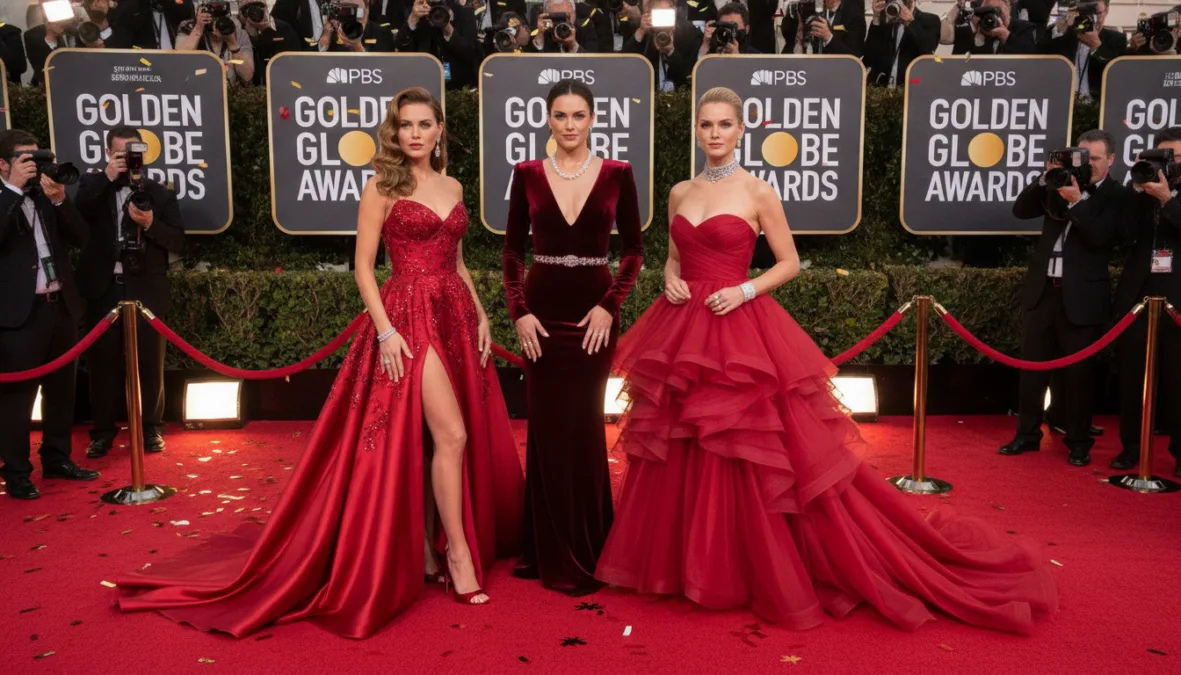 elegant red carpet event with celebrities in designer gowns