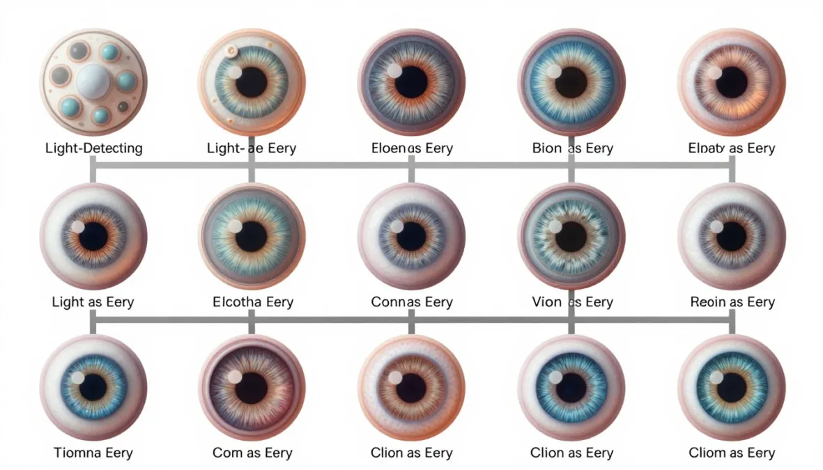 evolutionary timeline showing development of different eye types in various animal lineages