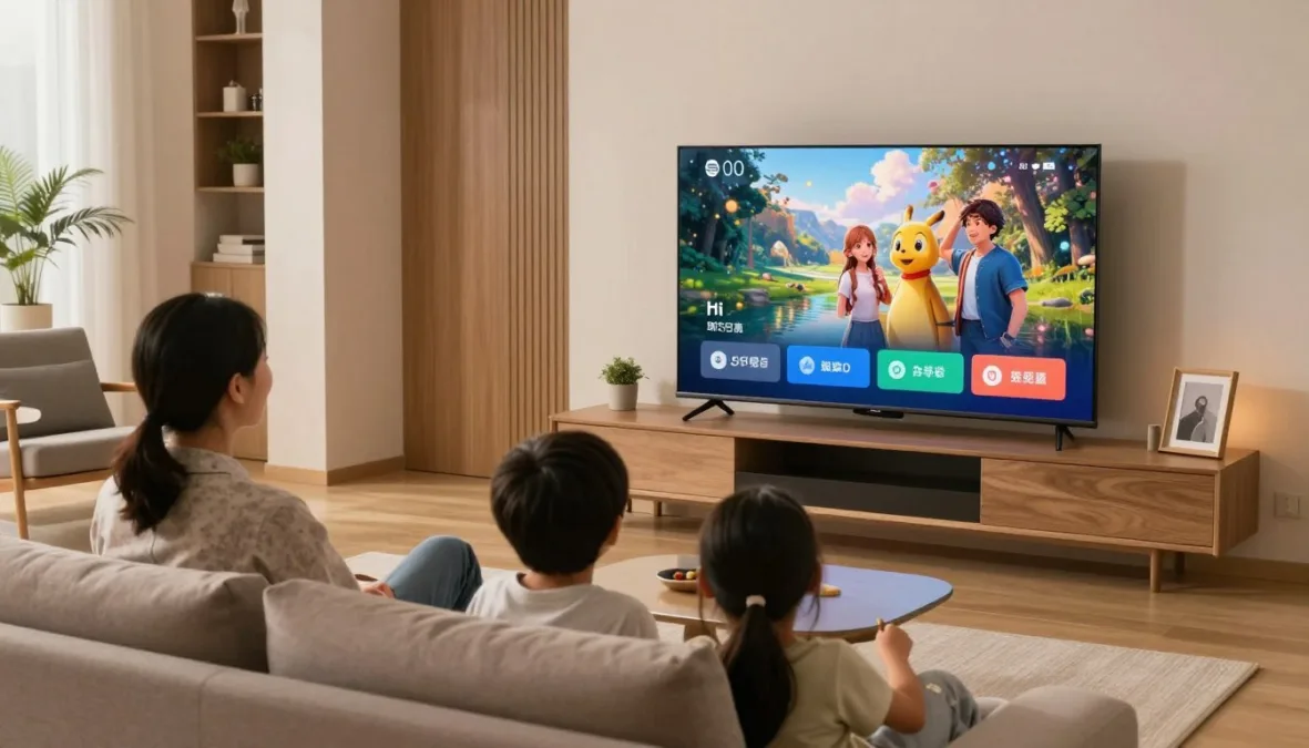 family enjoying content on new Android TV in living room