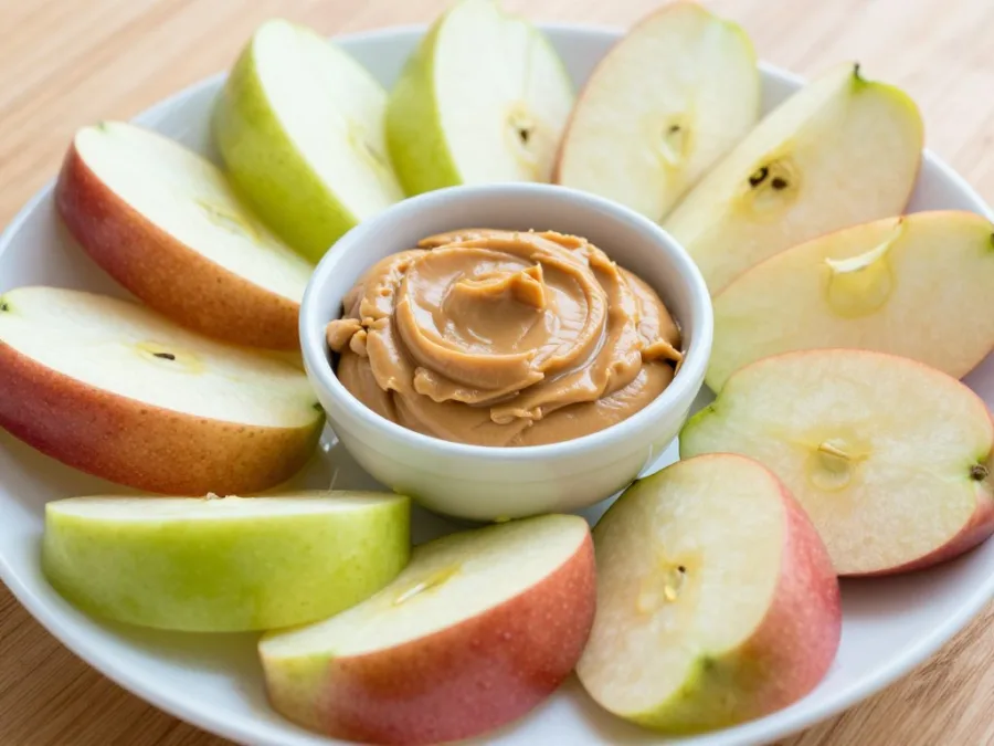 fresh apple slices with peanut butter healthy snack for kids