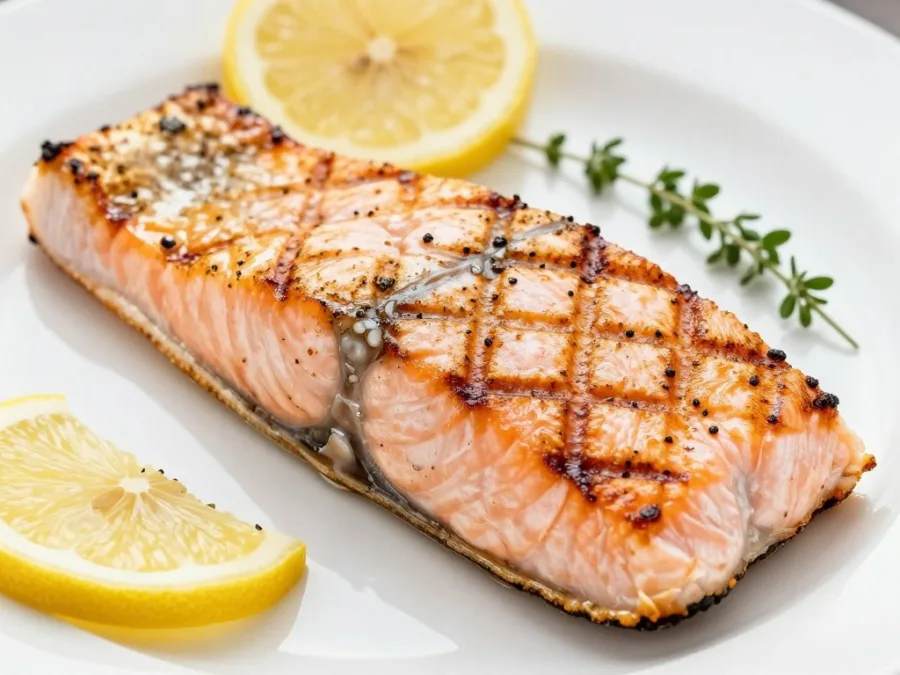 fresh grilled salmon fillet with omega-3 fatty acids for muscle growth