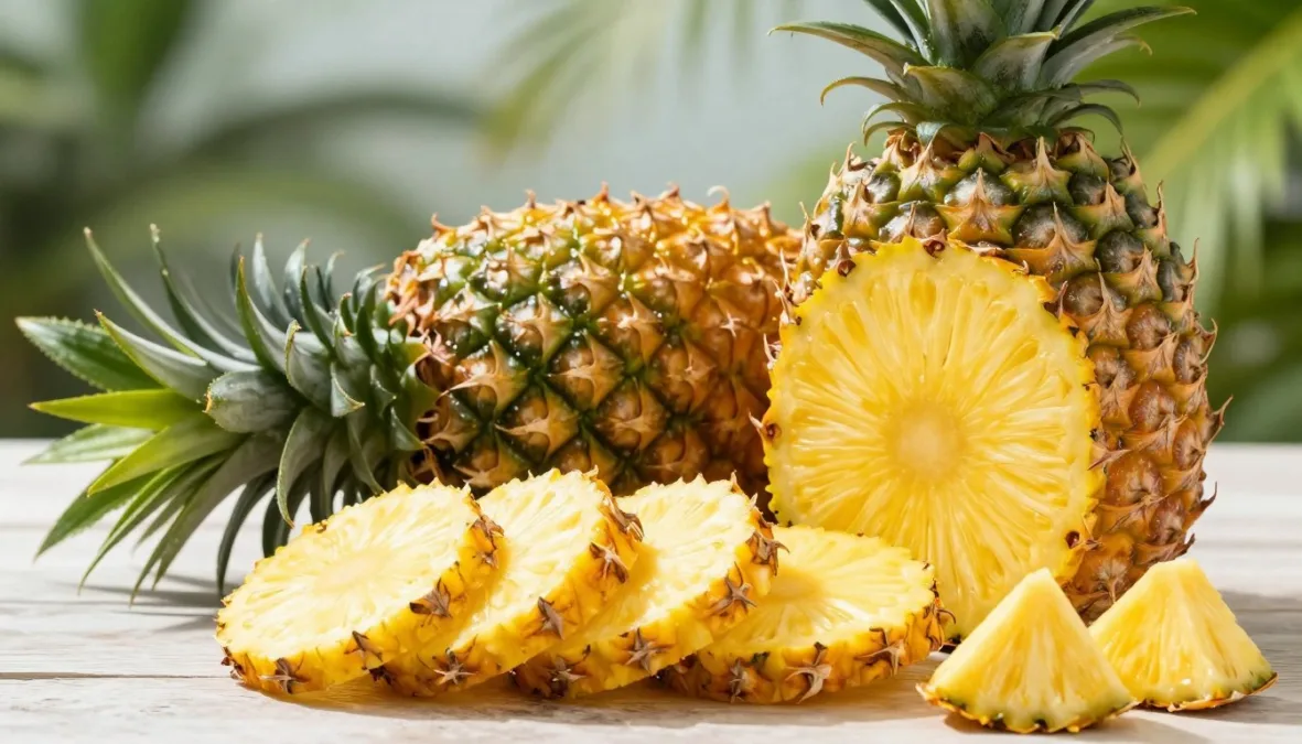 fresh pineapple cut showing yellow flesh with enzymes for energy and digestion