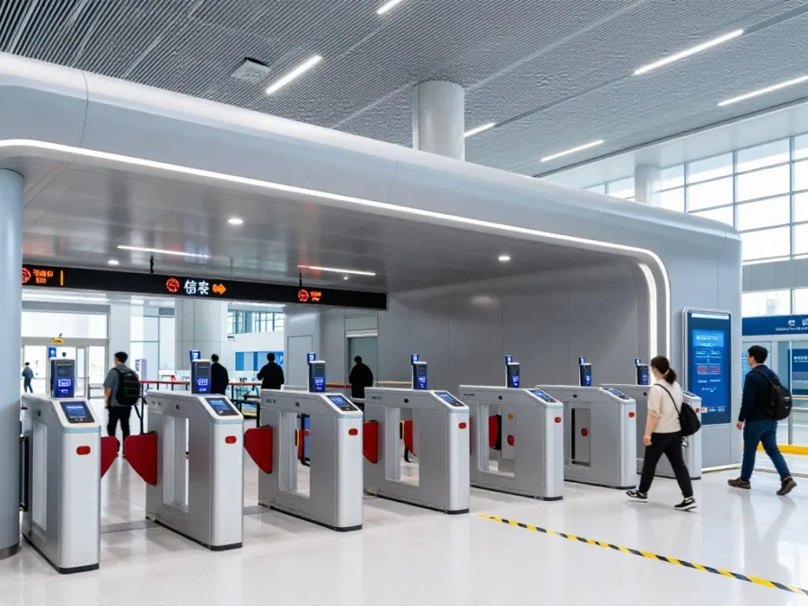 futuristic border crossing with advanced technology