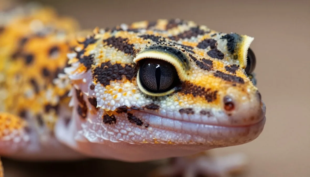 gecko face showing large eyes with distinctive vertical pupils