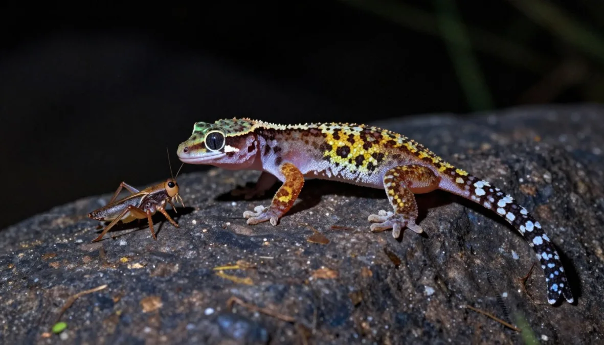 gecko hunting at night showing active behavior in darkness
