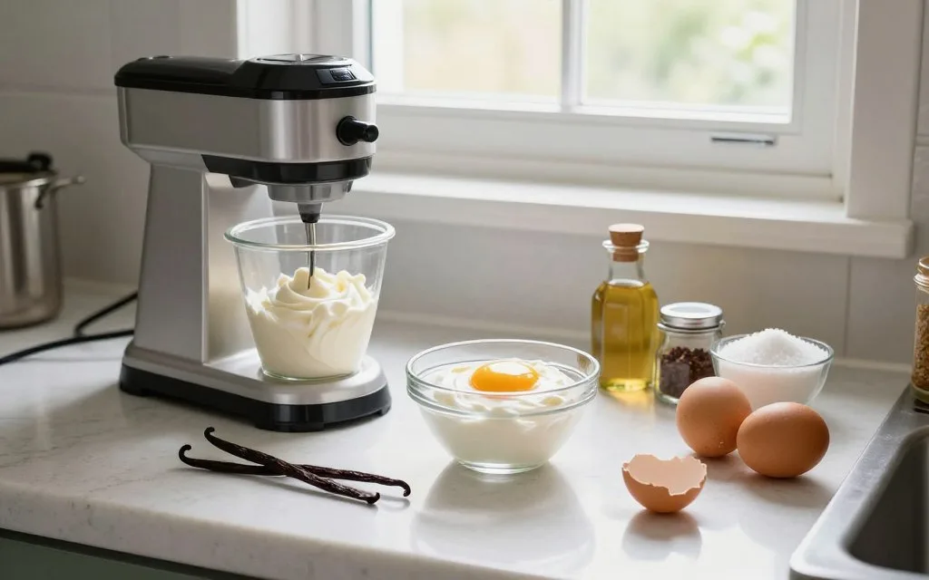 homemade ice cream ingredients and ice cream maker