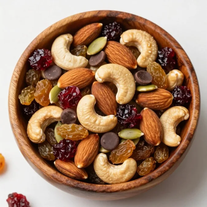 homemade trail mix with nuts dried fruit and seeds