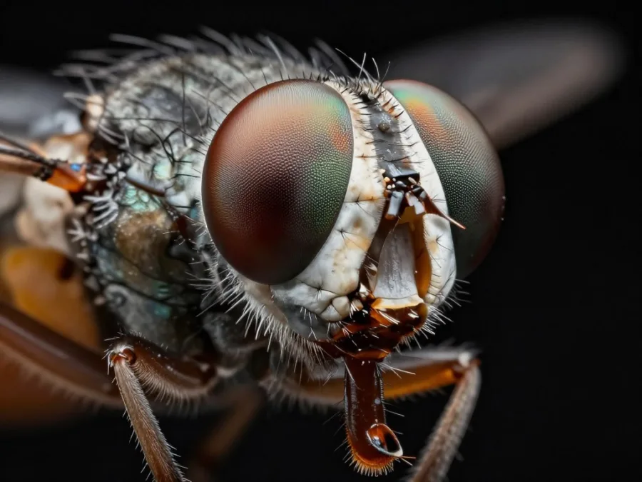 horse fly with large compound eyes and powerful cutting mouthparts