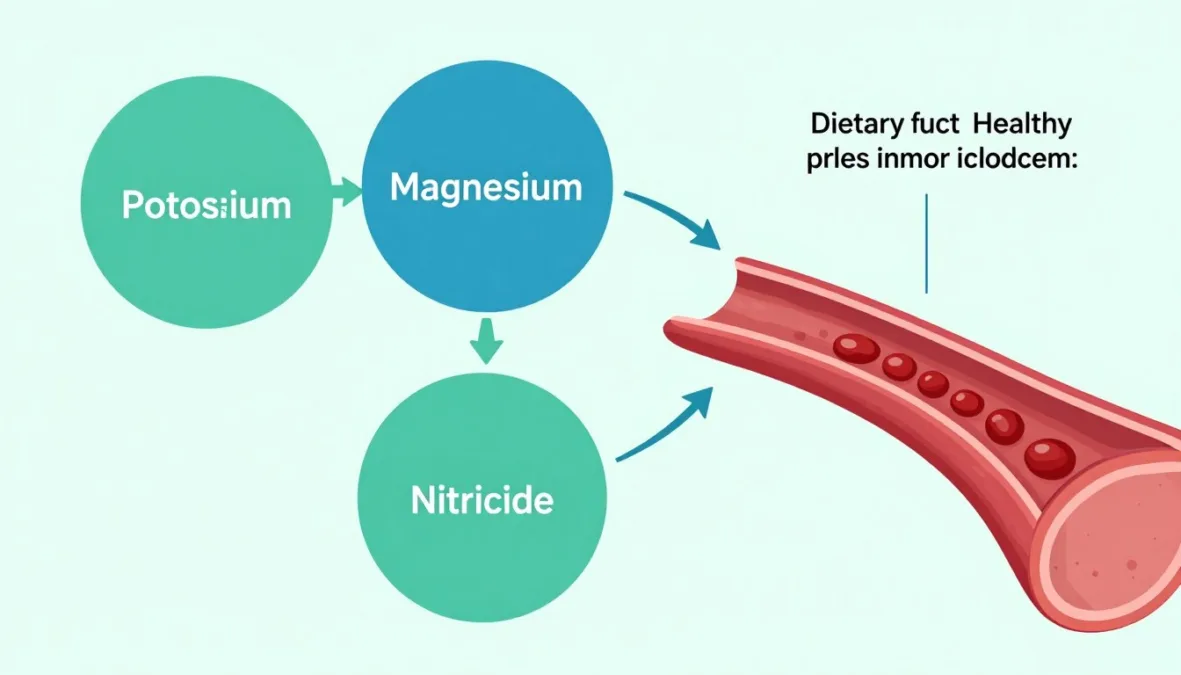 infographic showing how nutrients from foods lower blood pressure through biological processes