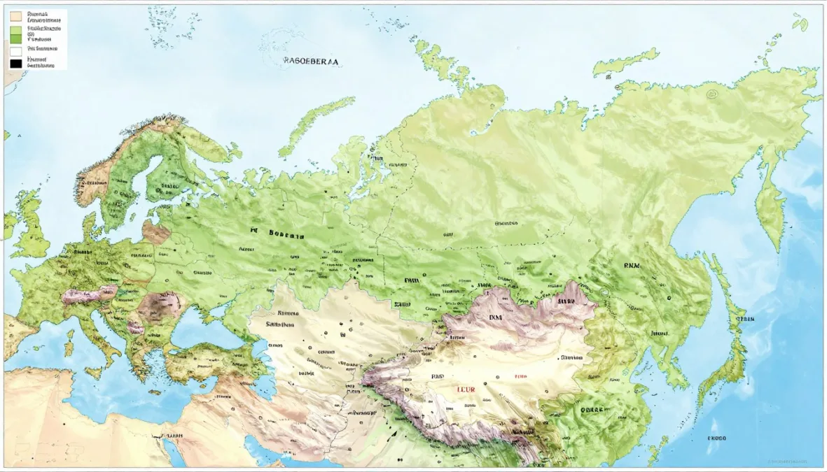 map of Russia showing land borders across Europe and Asia